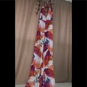 White-multi color leaf print jumpsuit